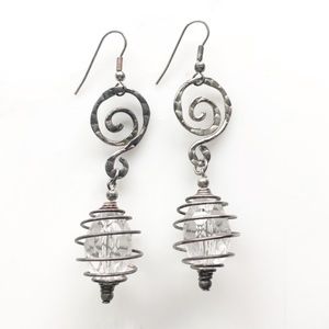 vintage • silver tone spiral pendant earrings